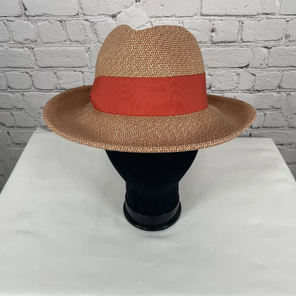 Giovannio New York Straw Orange Band Bow Fedora Hat Adjustable Size O/S